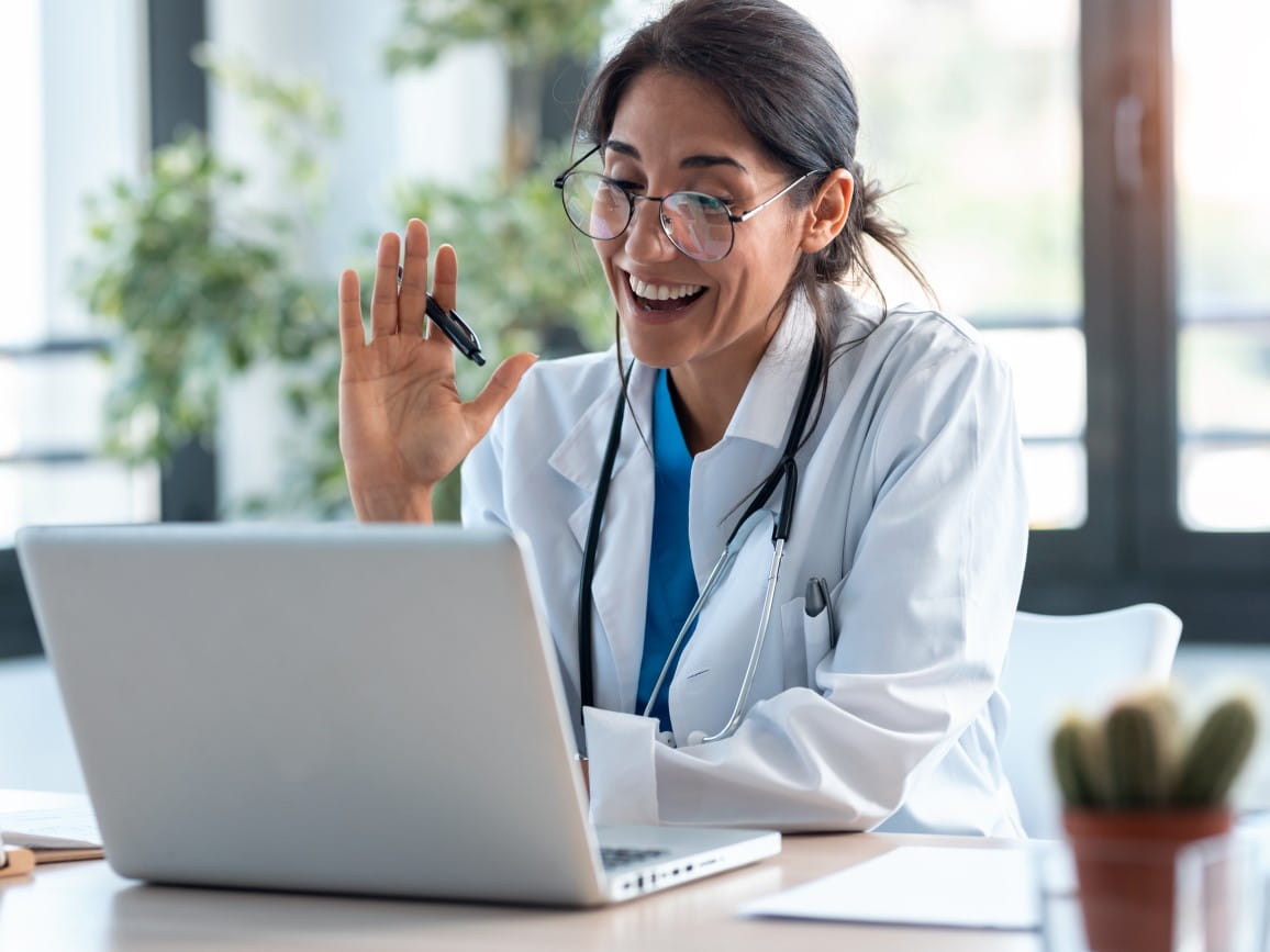 Female doctor on video call