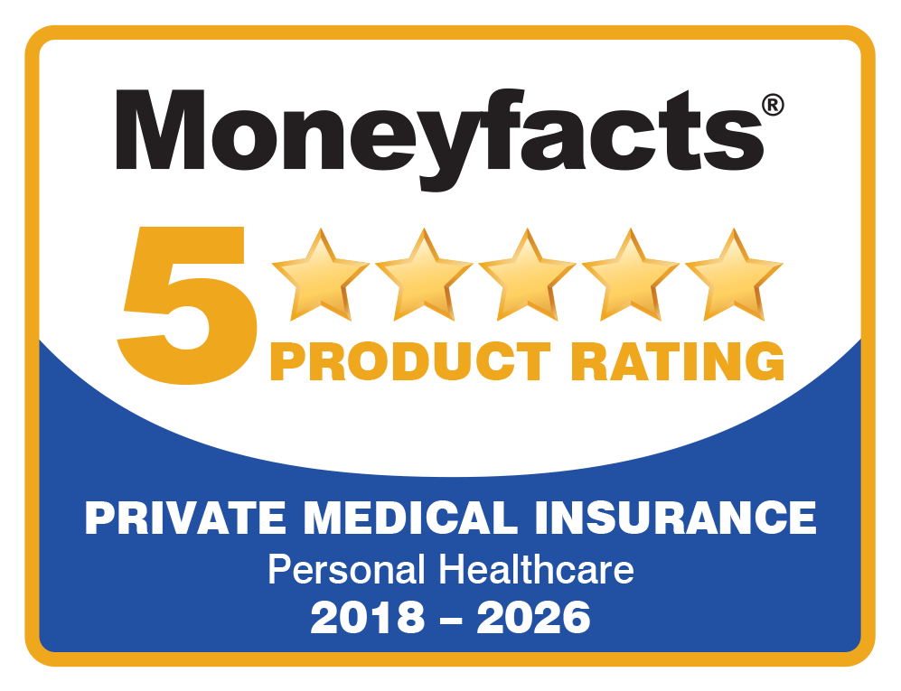 Moneyfacts 5 star product rating for Private Medical Insurance, Personal Healthcare, 2018 - 2026
