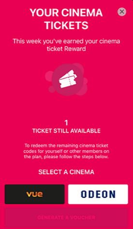 Claim your cinema tickets page on member app