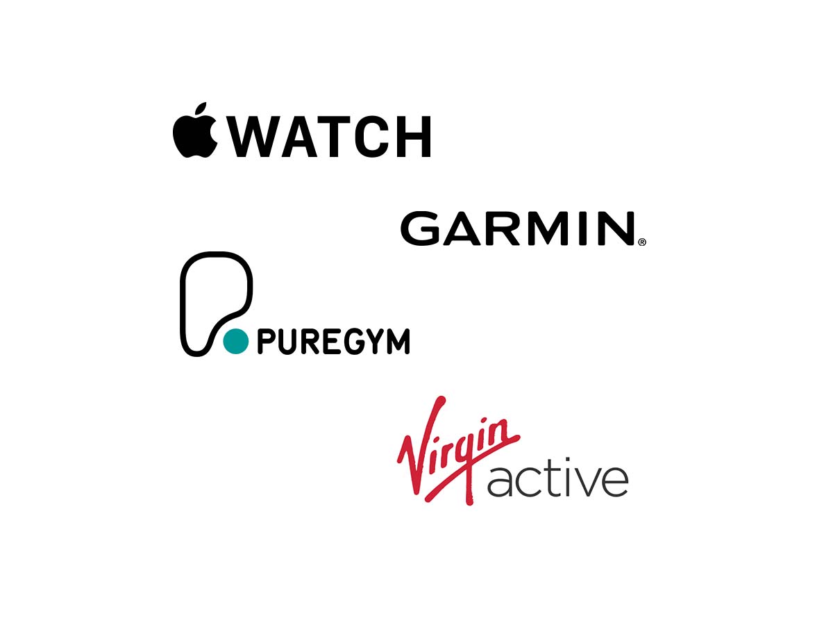 Apple Watch, Garmin, PureGym and Virgin Active logos