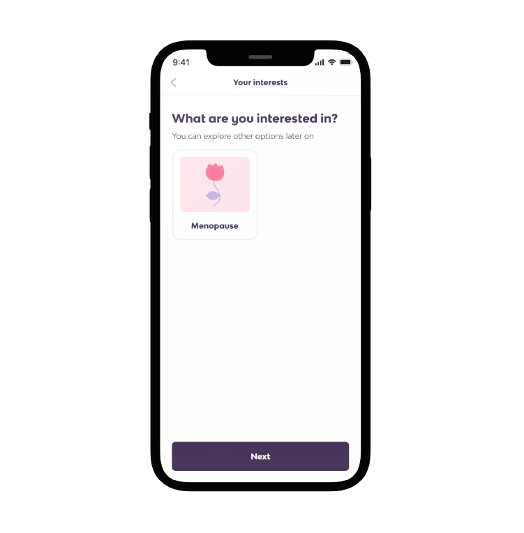 Option to select Menopause as an interest in app