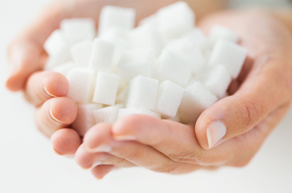 Sugar cubes in woman's hands