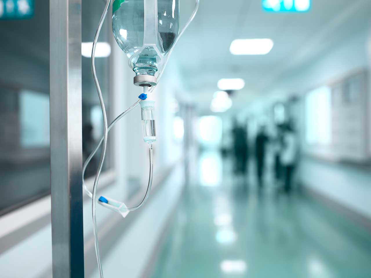 Drip stand in hospital corridor