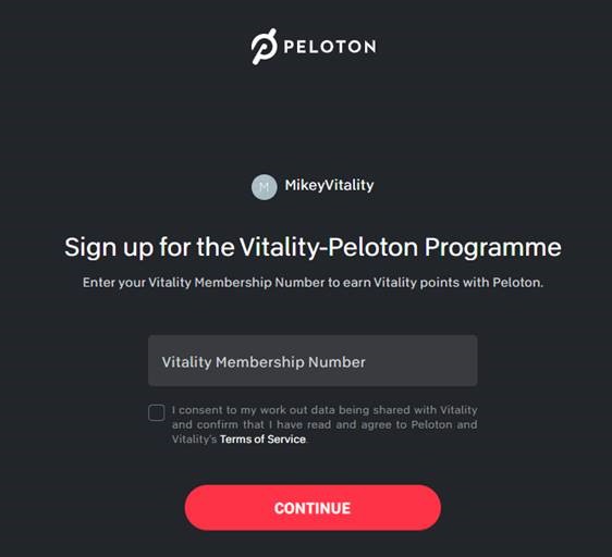 Enter Vitality number Peloton