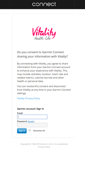 Consent to sharing information with Vitality