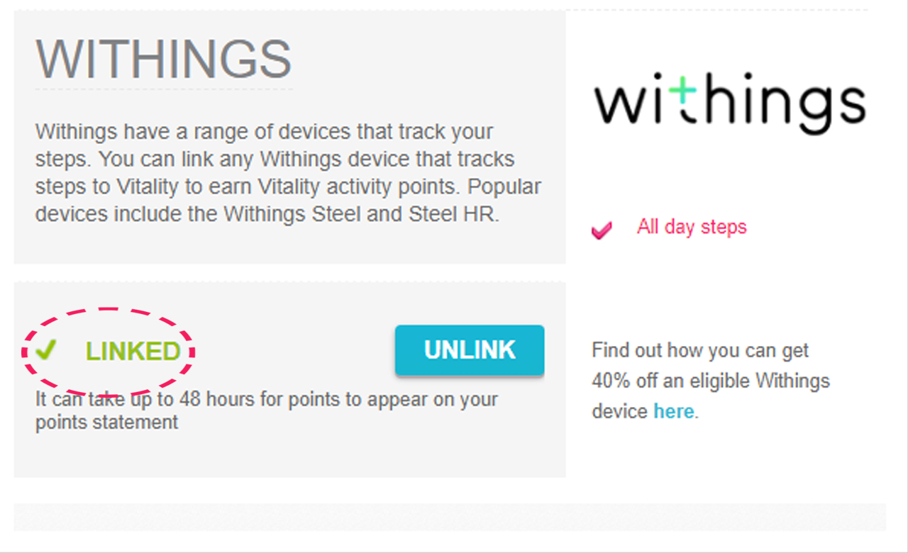 Check that Withings is linked to Vitality