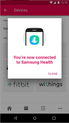 Screenshot of connected to Samsung Health