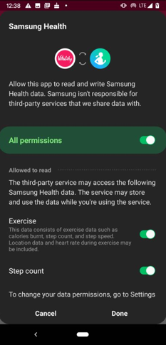 Screenshot of Samsung Health