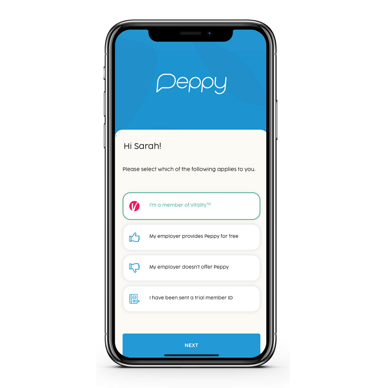 Peppy App screenshot select vitality