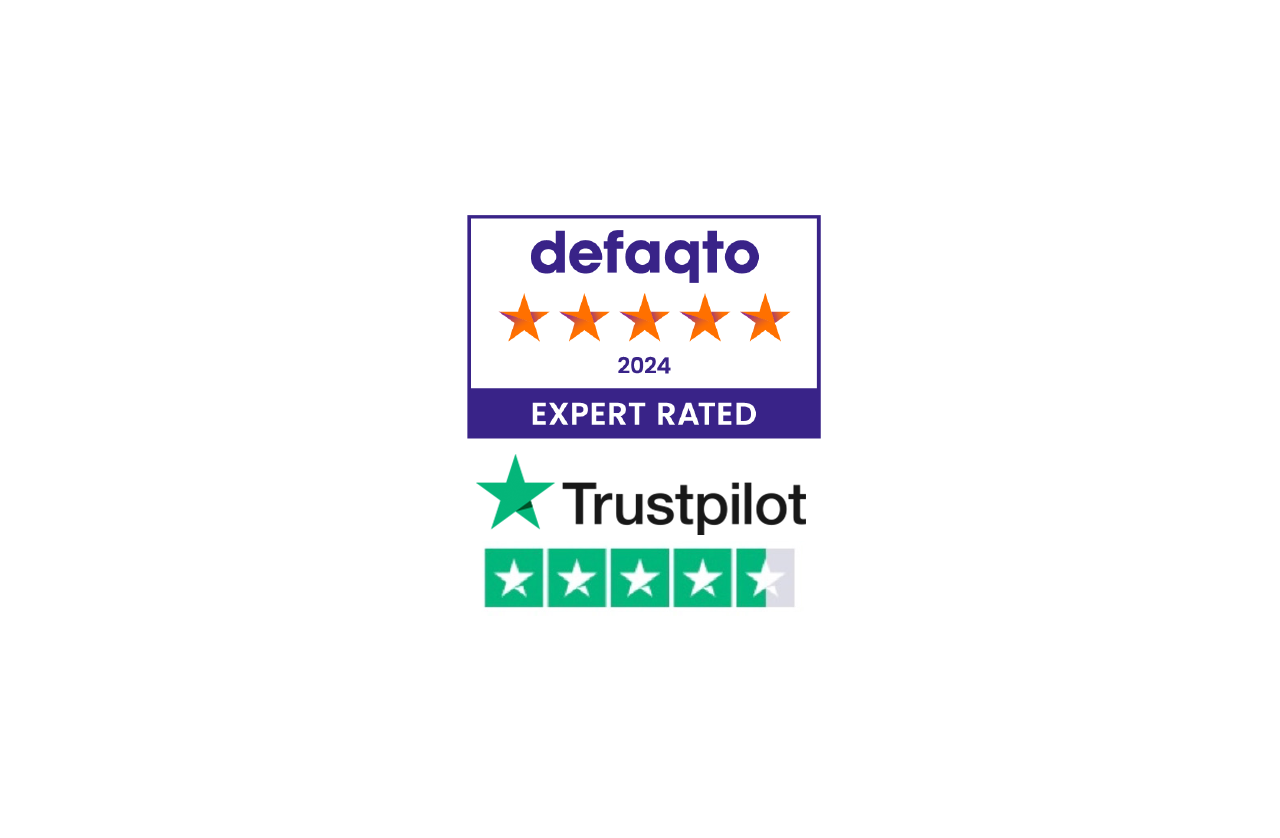 5 Star Defaqto logo and Trustpilot logo