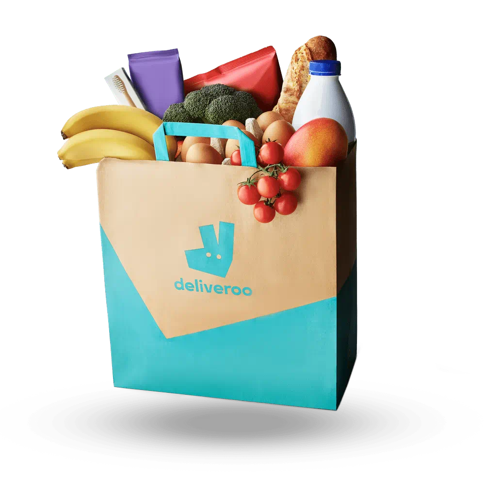 Deliveroo bag with food coming out
