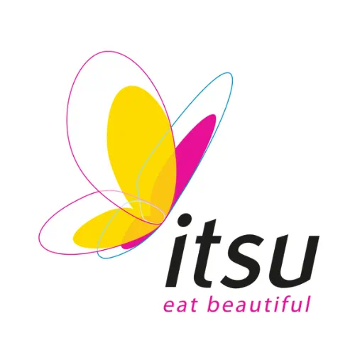 itsu logo that says "eat beautiful"