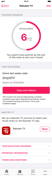 Image of in-app shot of Rakuten TV rewards