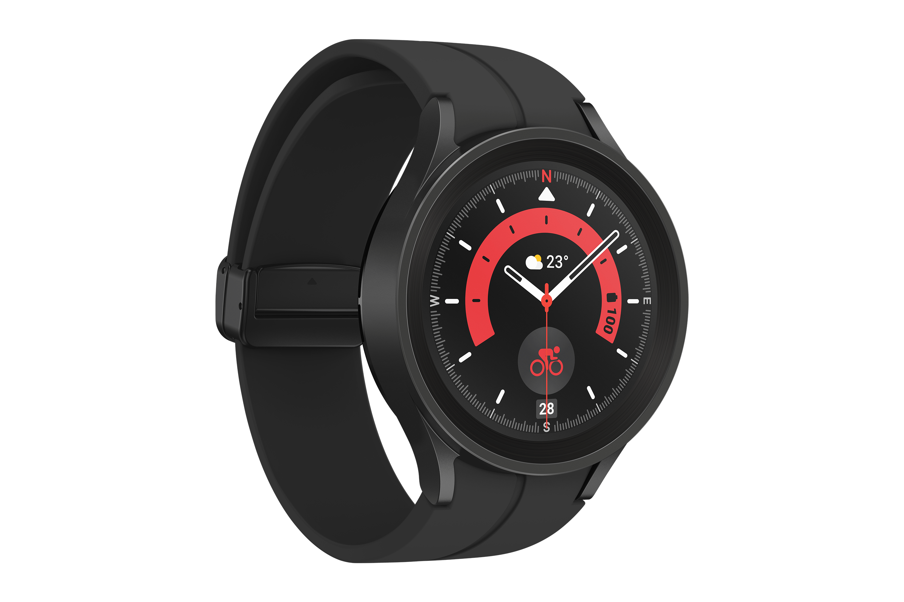 Black Samsung Galaxy Watch5 Pro with GPS on screen