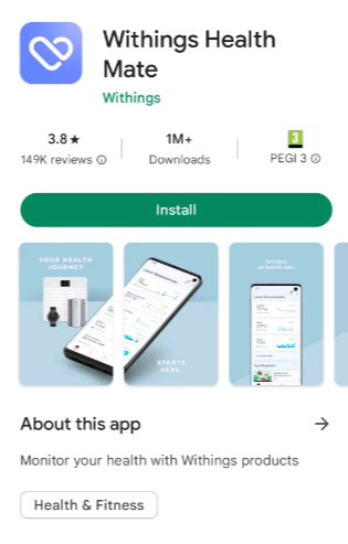 Withings new app download screen