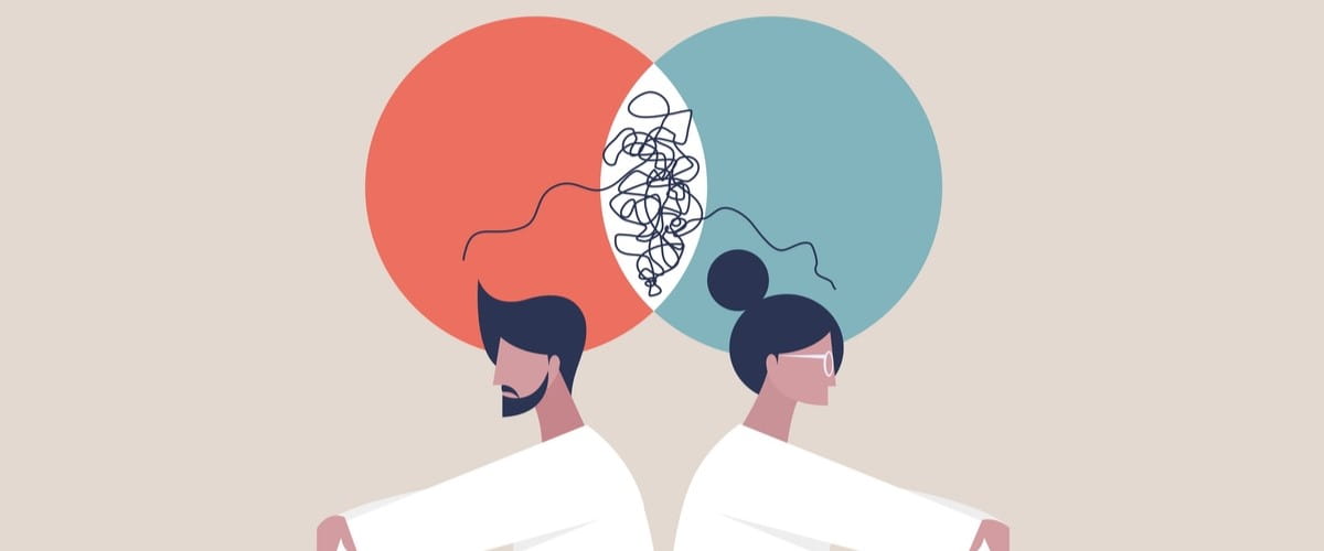 two cartoon figures back-to-back