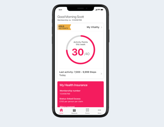 Vitality app home screen