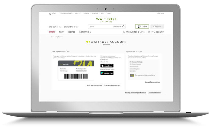 myWaitrose number on laptop