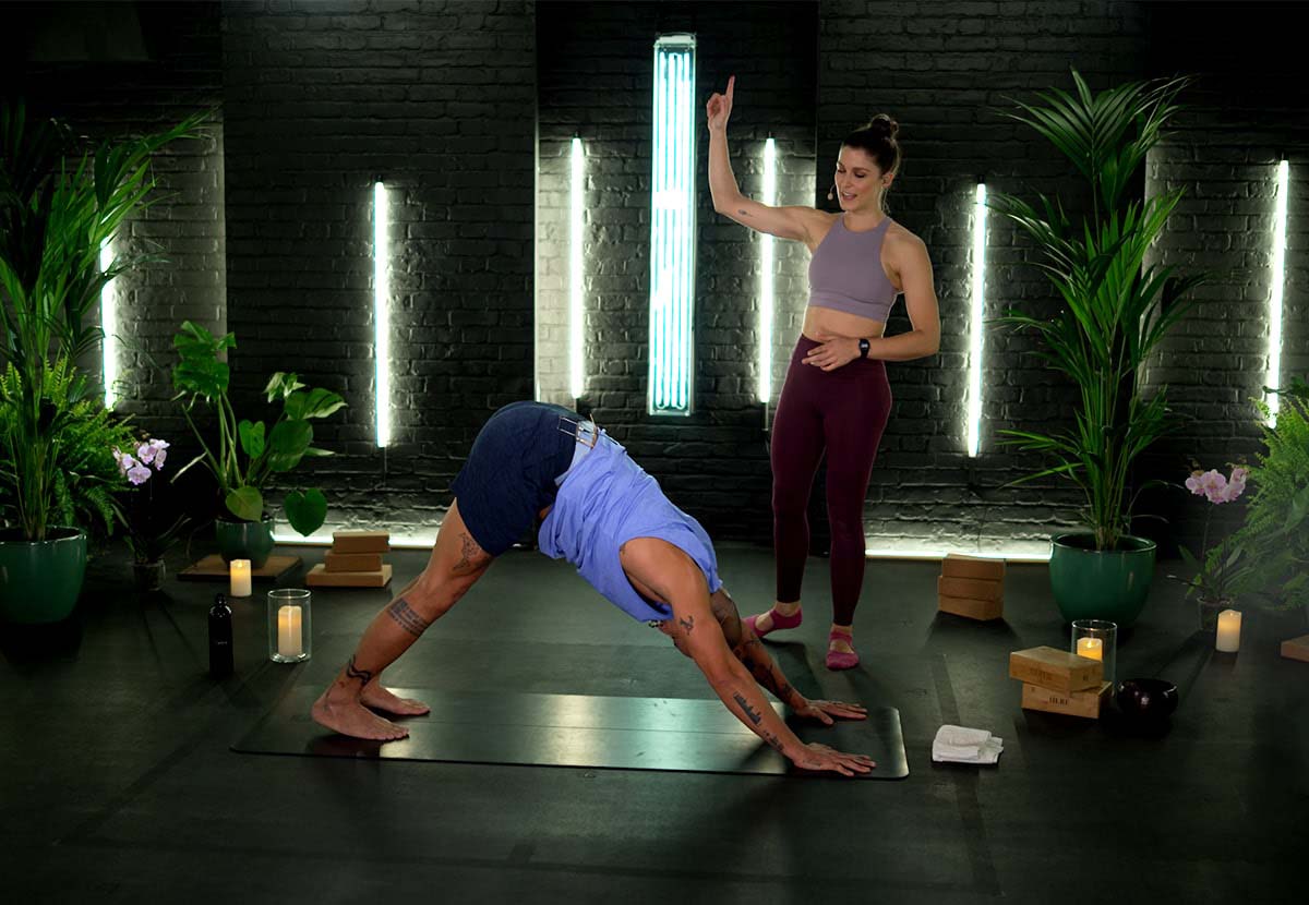 Decorative image of a yoga instructor and demonstrator