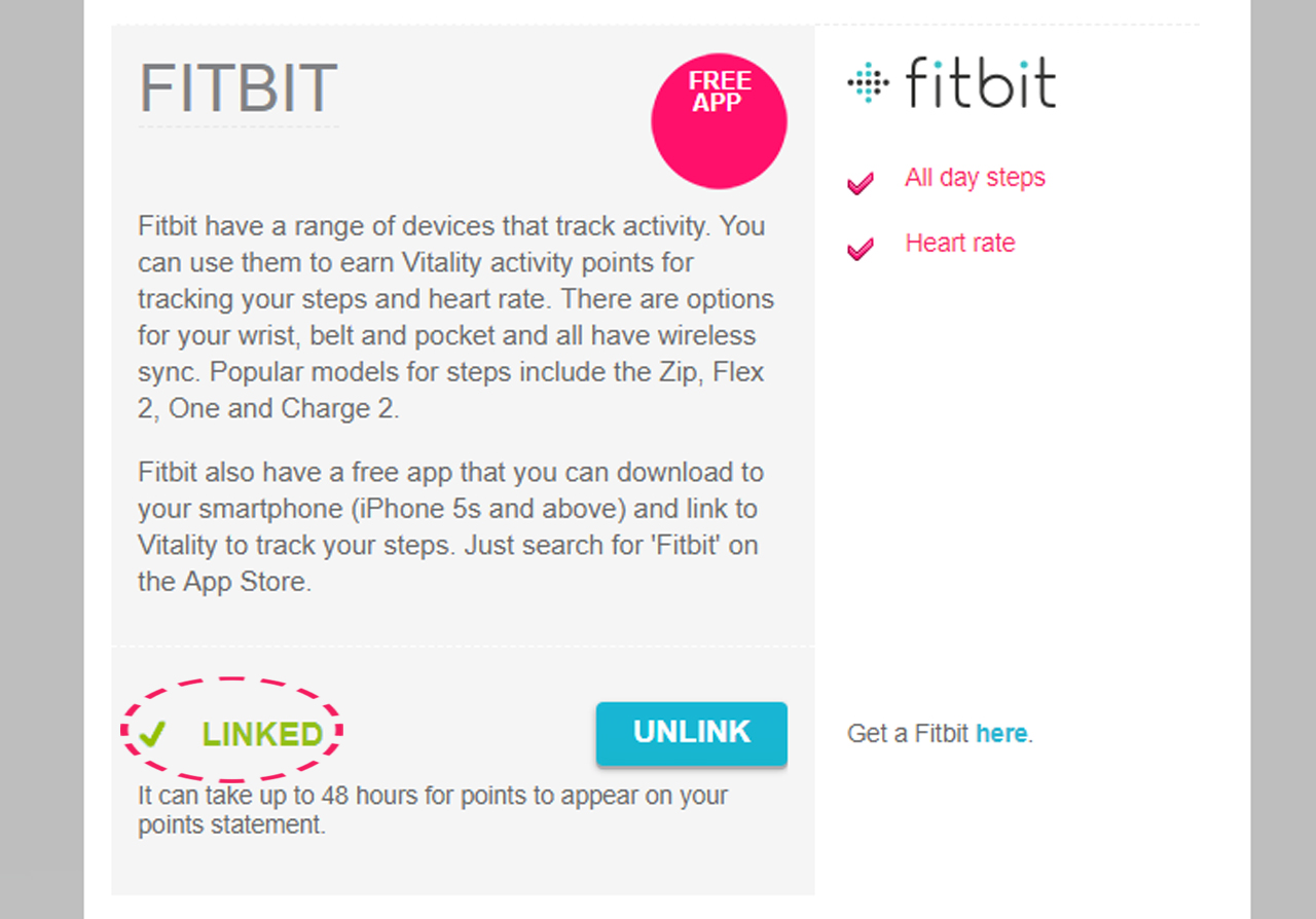 Check that Fitbit is linked to Vitality