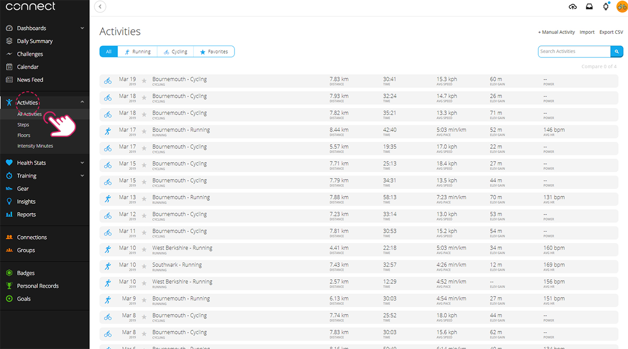 Check your Garmin activity is appearing on the Garmin Connect website