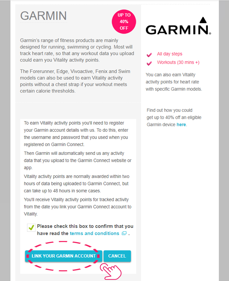 Link Garmin to Vitality