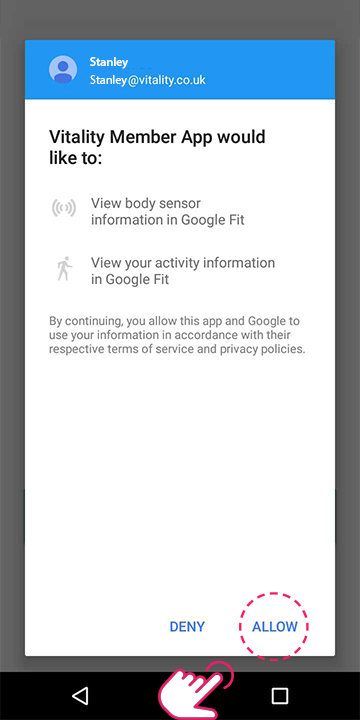 Allow Vitality to receive information from Google Fit