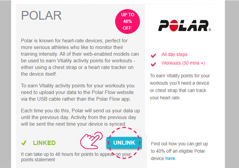 Re-link Polar to Vitality