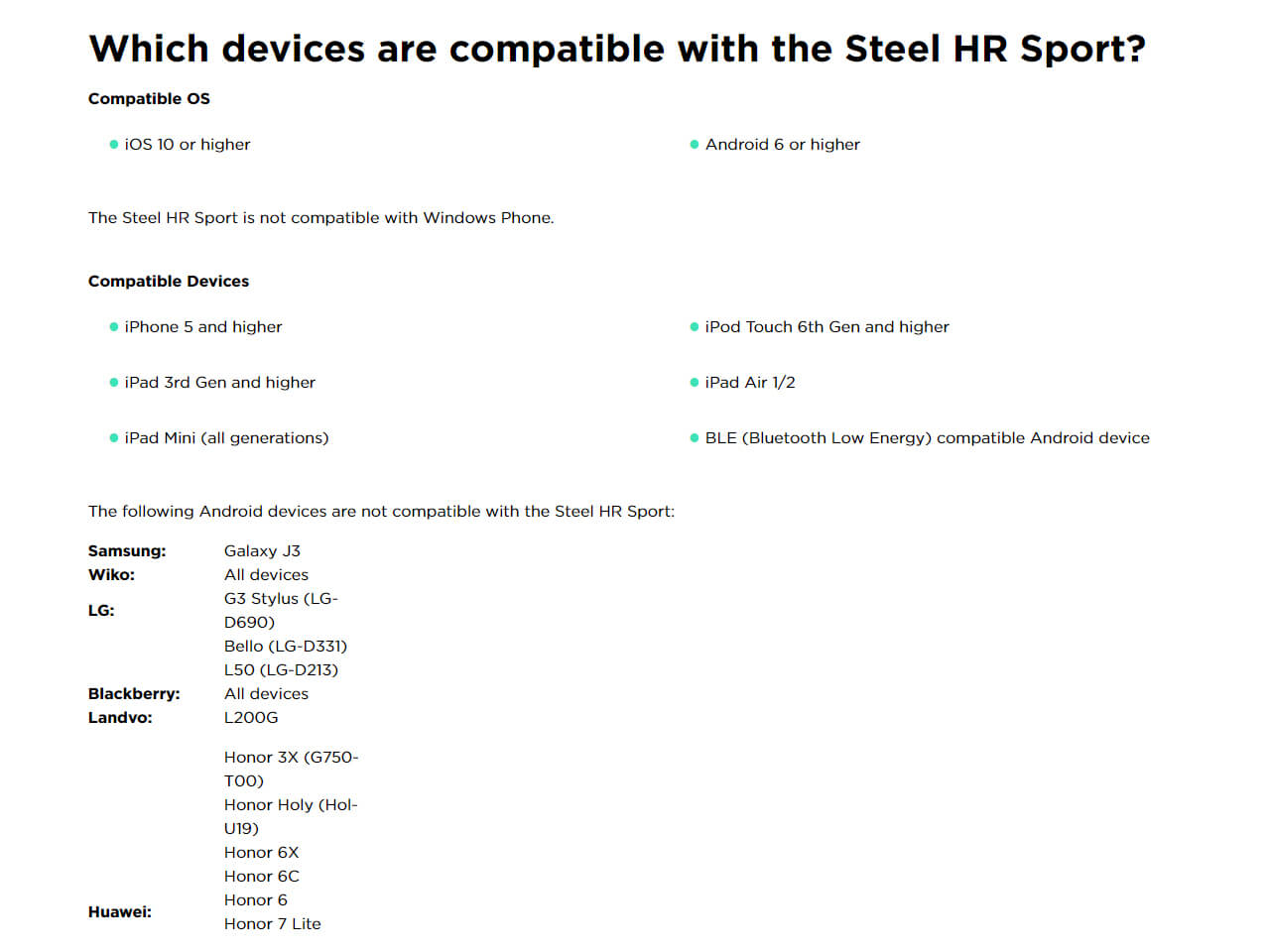 Withings and phone compatibility check