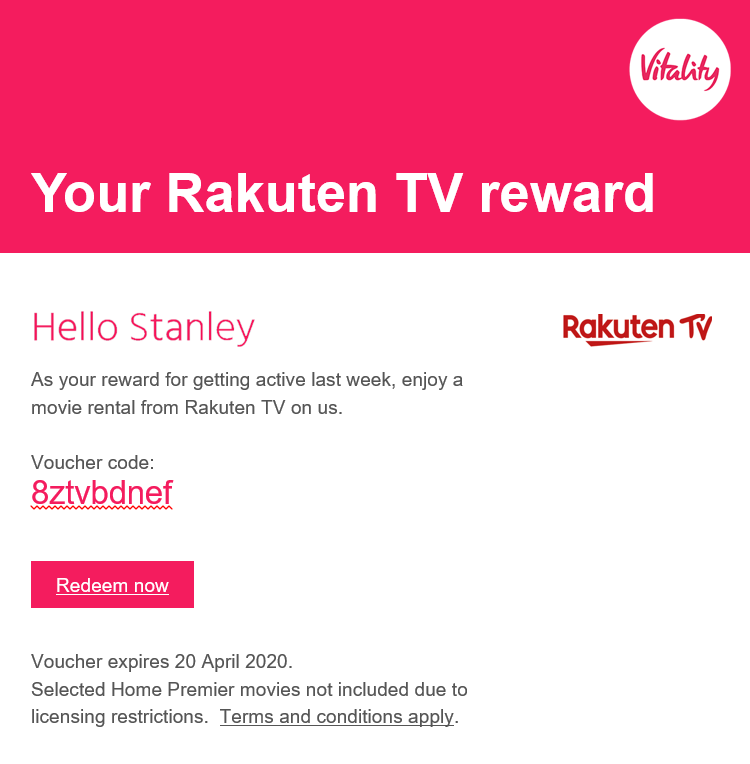 Rakuten TV Vitality email